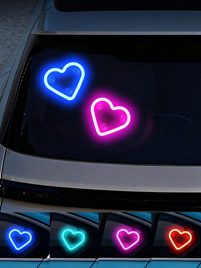 2026 New Solar Powered Car LED Atmosphere Light, Suitable For Women's Car Accessories, Heart-Shaped Neon Light Window Decor Light, With Automatic Sensing Design, 5 Lighting Modes, Romantic Car Interio