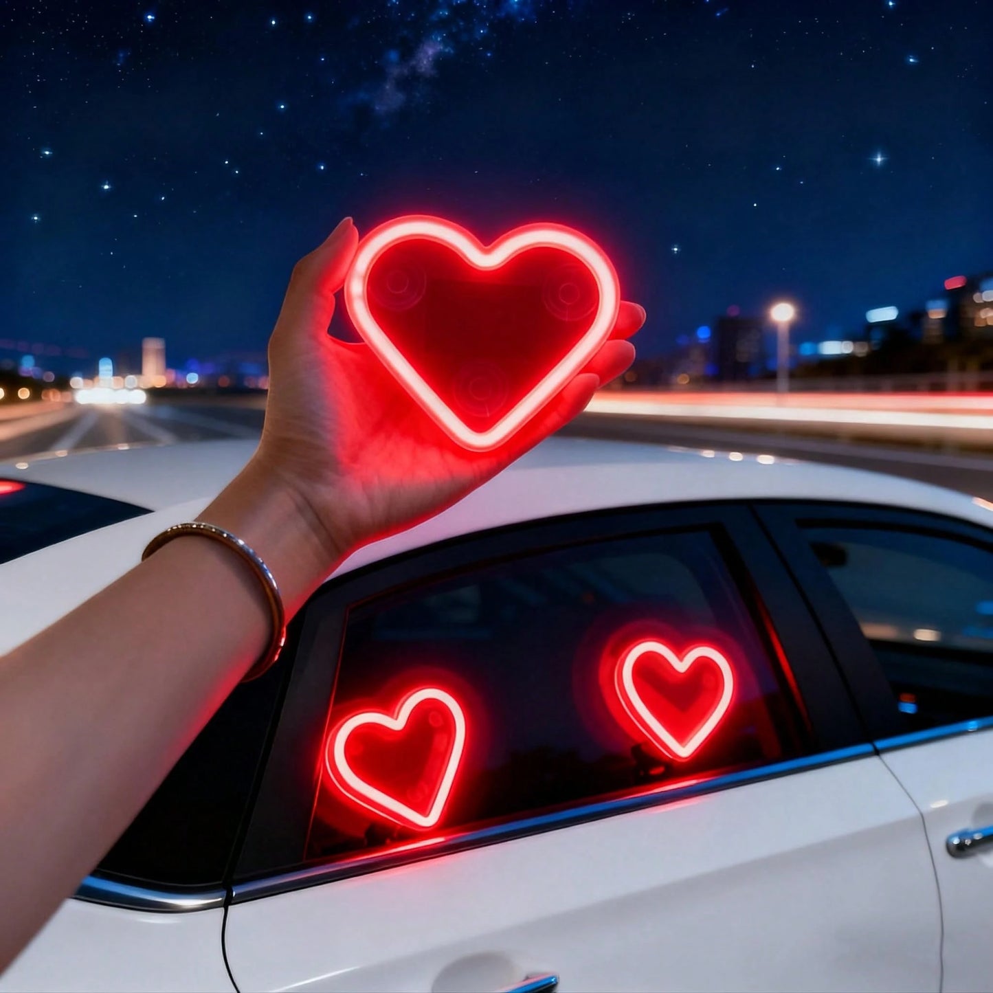 2026 New Solar Powered Car LED Atmosphere Light, Suitable For Women's Car Accessories, Heart-Shaped Neon Light Window Decor Light, With Automatic Sensing Design, 5 Lighting Modes, Romantic Car Interio