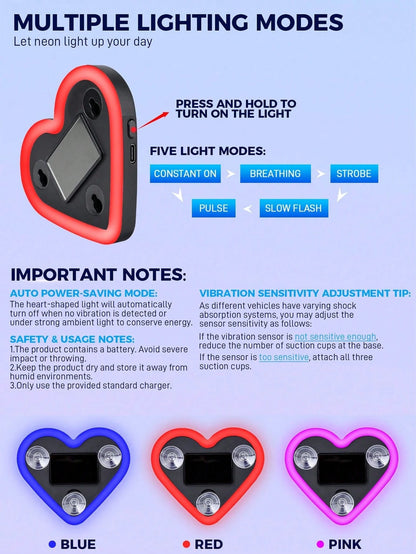 2026 New Solar Powered Car LED Atmosphere Light, Suitable For Women's Car Accessories, Heart-Shaped Neon Light Window Decor Light, With Automatic Sensing Design, 5 Lighting Modes, Romantic Car Interio