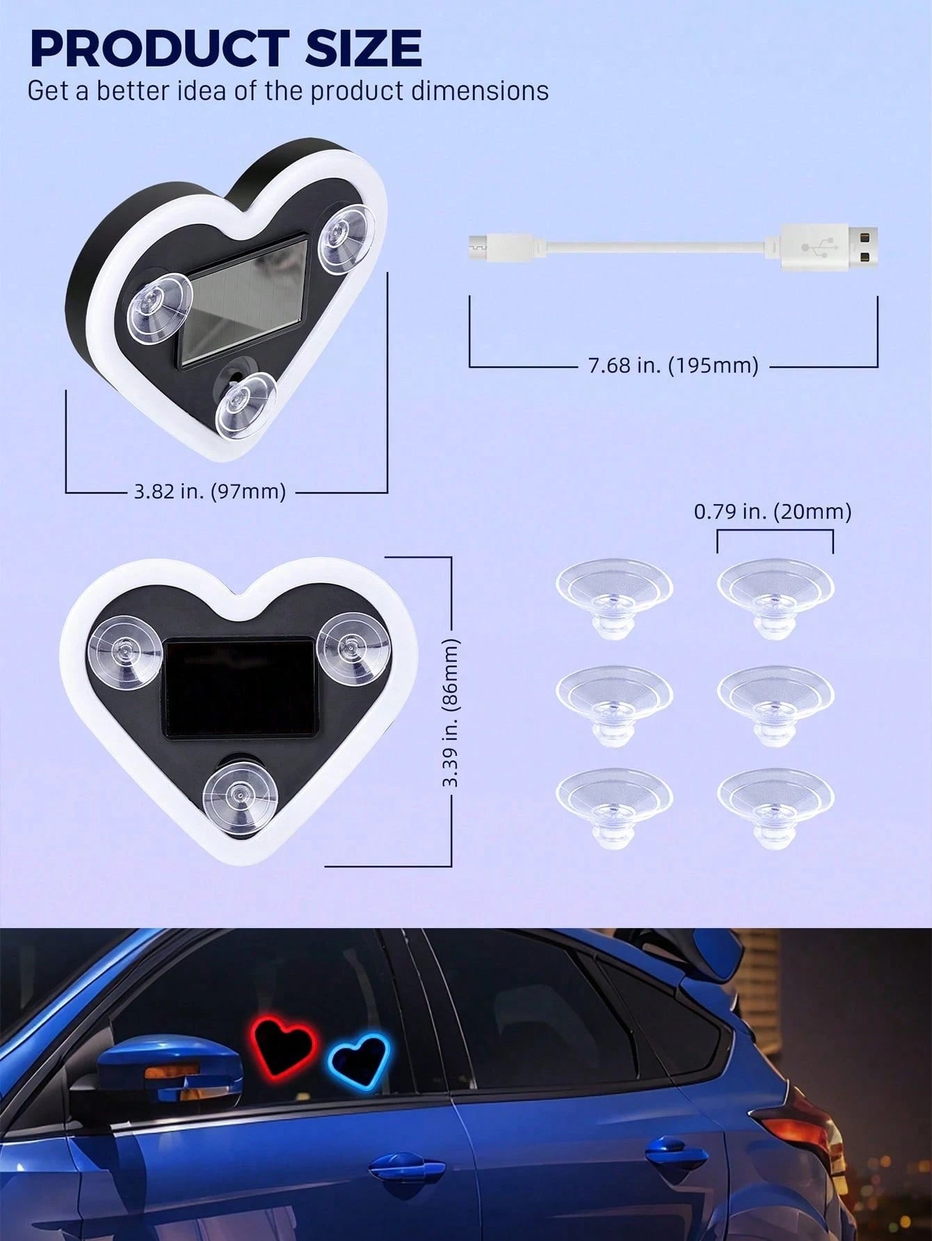 2026 New Solar Powered Car LED Atmosphere Light, Suitable For Women's Car Accessories, Heart-Shaped Neon Light Window Decor Light, With Automatic Sensing Design, 5 Lighting Modes, Romantic Car Interio