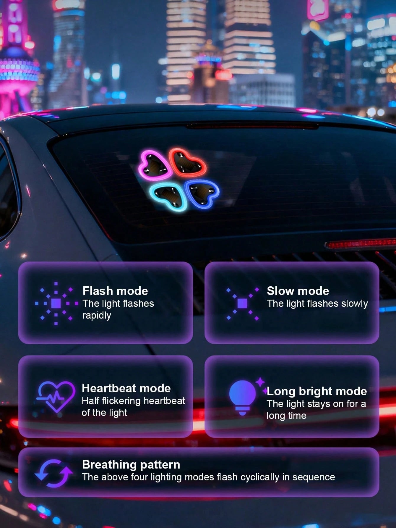 2026 New Solar Powered Car LED Atmosphere Light, Suitable For Women's Car Accessories, Heart-Shaped Neon Light Window Decor Light, With Automatic Sensing Design, 5 Lighting Modes, Romantic Car Interio