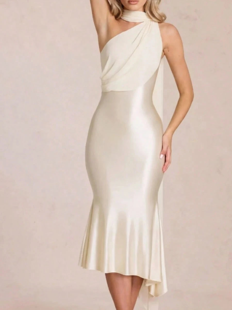 2026 New Western Women Elegant Evening Dress, Satin High Waist Backless Bodycon Party Banquet Gown