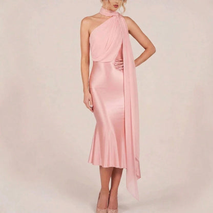 2026 New Western Women Elegant Evening Dress, Satin High Waist Backless Bodycon Party Banquet Gown