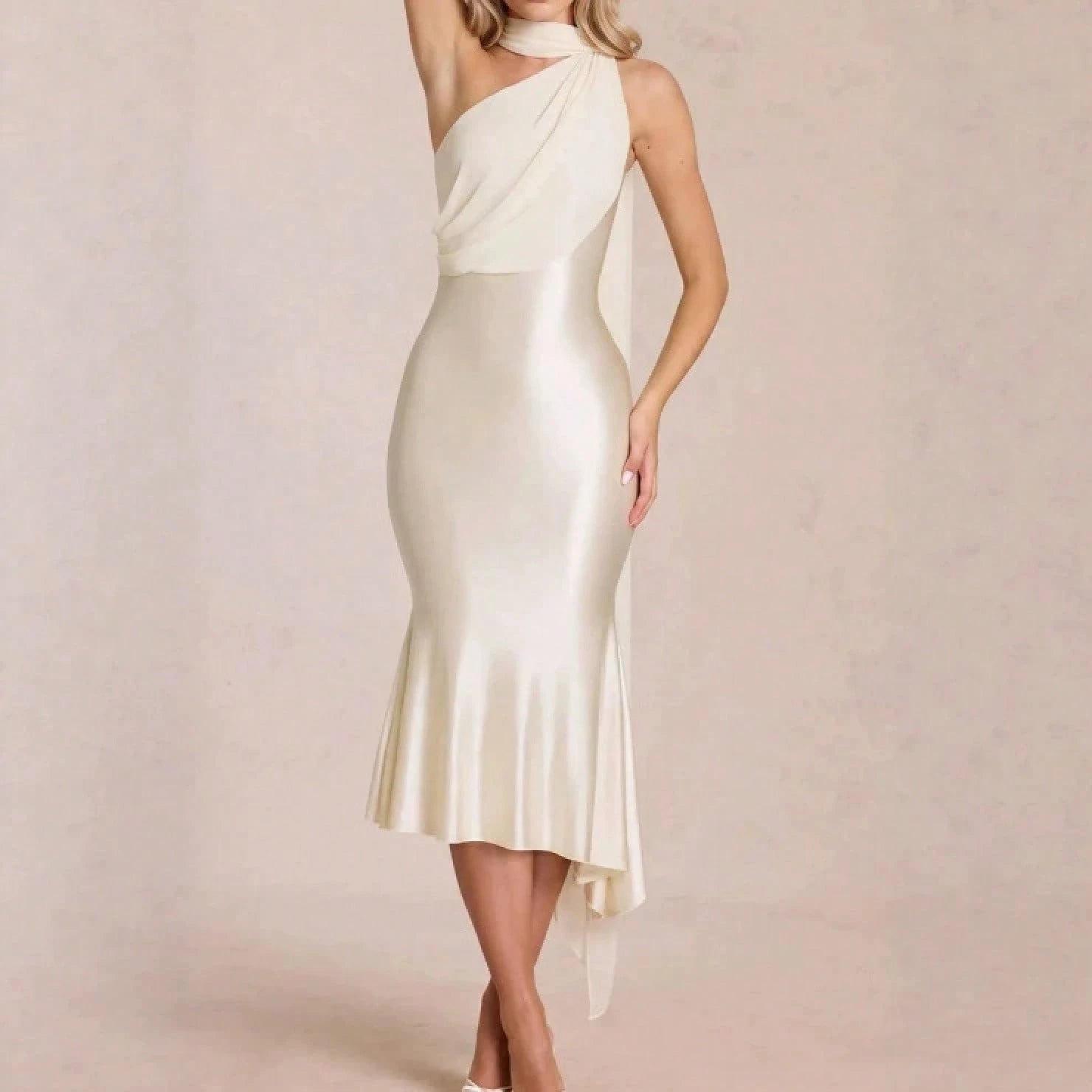 2026 New Western Women Elegant Evening Dress, Satin High Waist Backless Bodycon Party Banquet Gown
