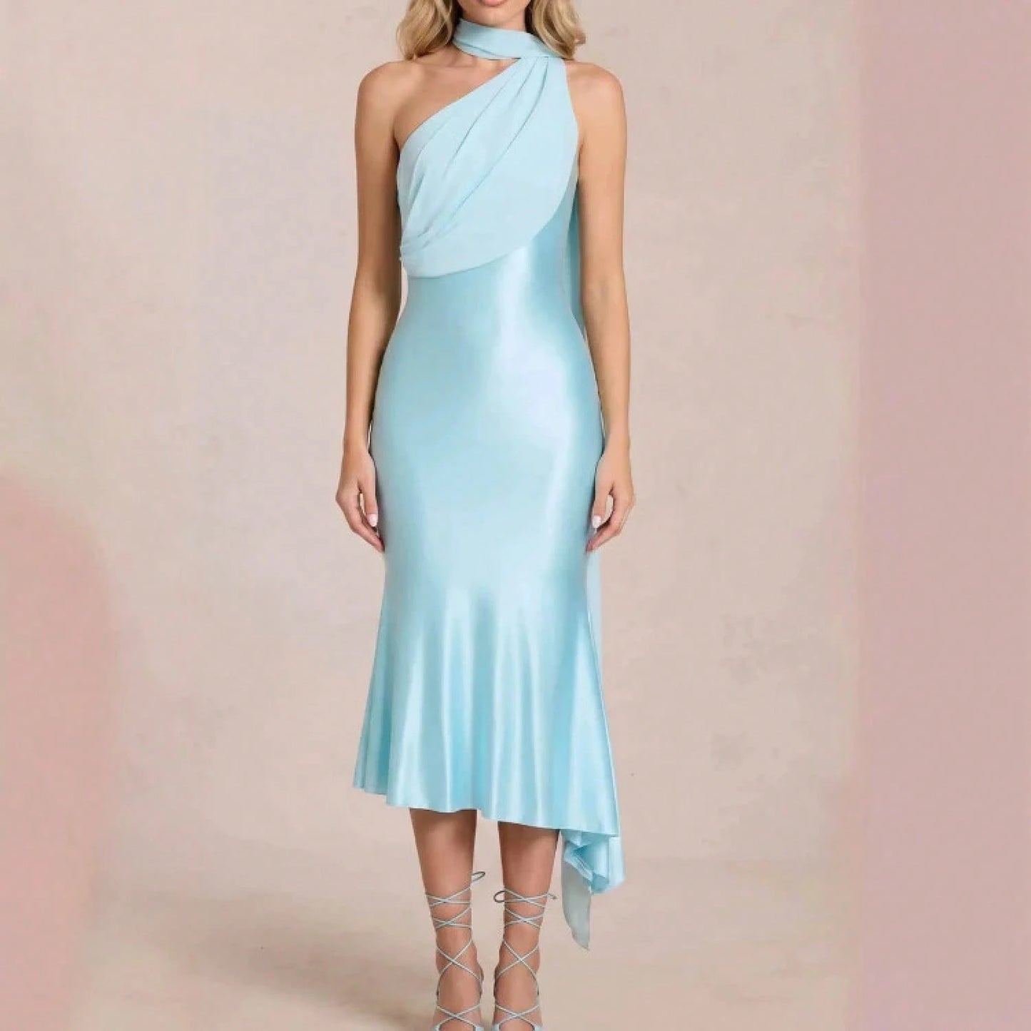 2026 New Western Women Elegant Evening Dress, Satin High Waist Backless Bodycon Party Banquet Gown