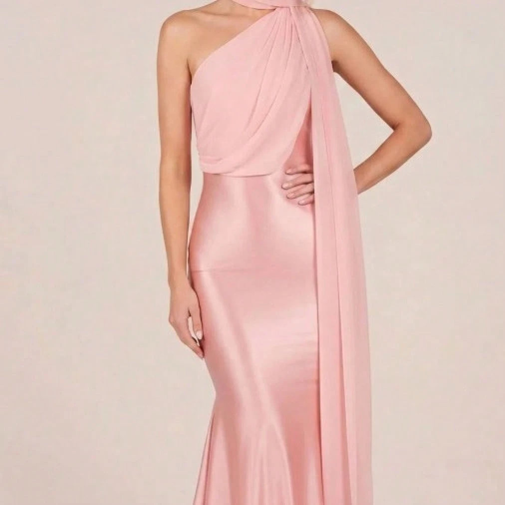 2026 New Western Women Elegant Evening Dress, Satin High Waist Backless Bodycon Party Banquet Gown