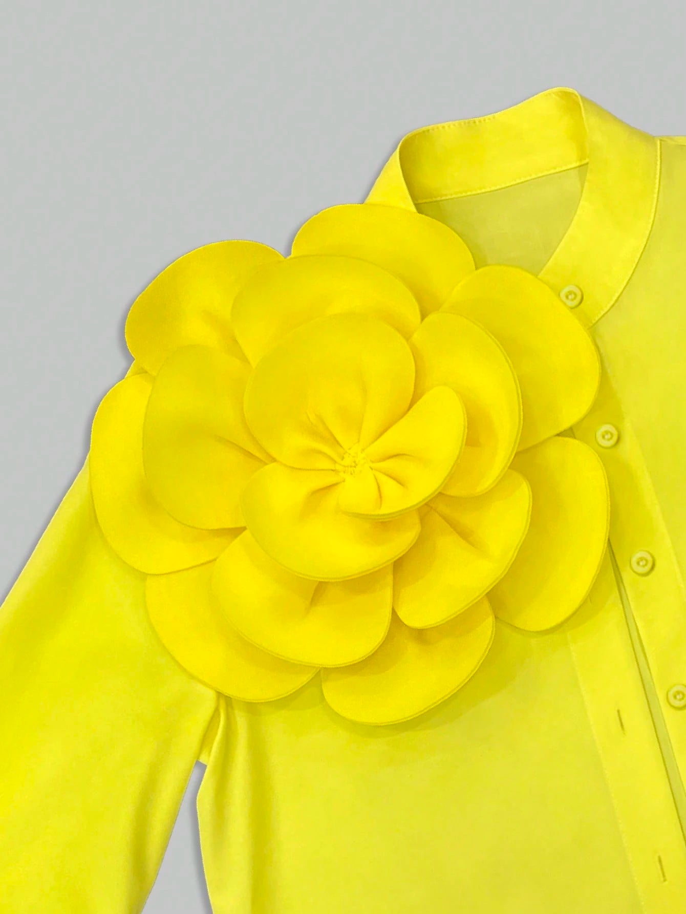 2026 New White 3D Floral Decor Petal Sleeve Shirt, Y2K Babe Aesthetic Romantic Retro Elegant Party Wear, Plus Size Friendly, Date Night Yellow