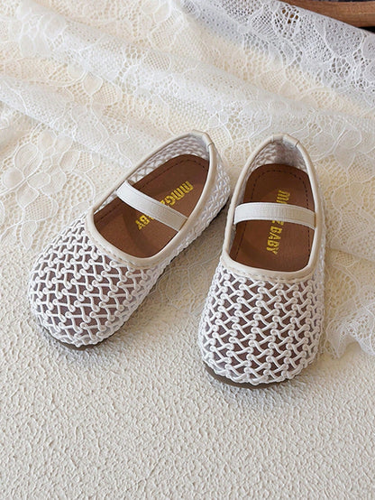 2026 Spring/Summer Girls' Breathable Woven Soft Sole Mesh Slip-On Shoes, Versatile Shoes With Hollow Design, Fresh And Non-Stuffy, Soft Lining Fits Foot Shape, Non-Slip Wear-Resistant Outsole For Stab