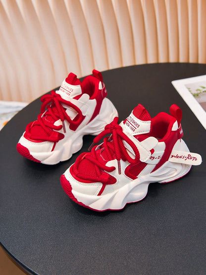 2026 Summer New Children's Sports Shoes, Boys And Girls Closed-Toe Breathable Hollow Mesh Hook And Loop Chunky Sneakers
