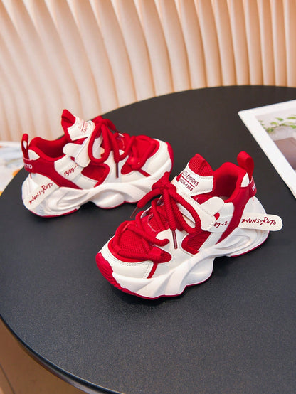 2026 Summer New Children's Sports Shoes, Boys And Girls Closed-Toe Breathable Hollow Mesh Hook And Loop Chunky Sneakers
