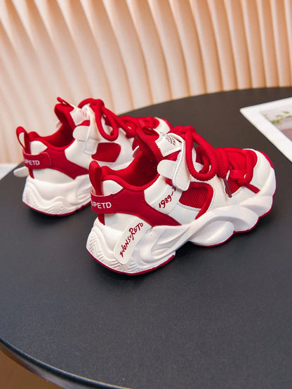 2026 Summer New Children's Sports Shoes, Boys And Girls Closed-Toe Breathable Hollow Mesh Hook And Loop Chunky Sneakers