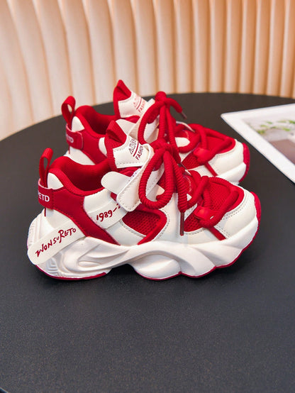 2026 Summer New Children's Sports Shoes, Boys And Girls Closed-Toe Breathable Hollow Mesh Hook And Loop Chunky Sneakers