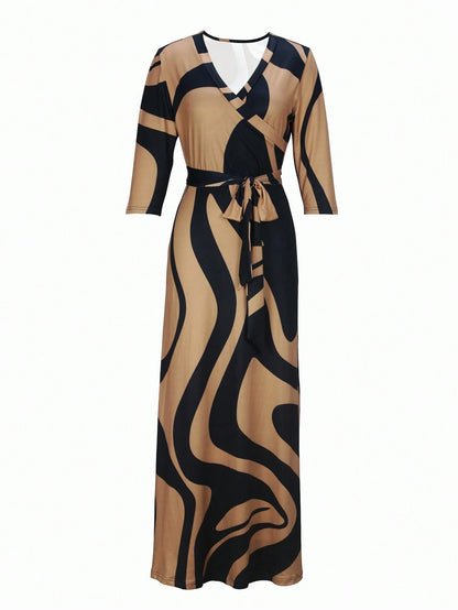 2026 Women's V-Neck Cinched Waist Slim Fit Dress, Spring/Summer Milk Silk Lightweight Elegant