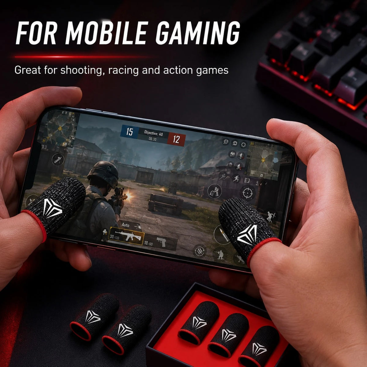 20PCS Gaming Finger Sleeves, Ultra- 0.3mm Silver Fiber Thumb Sleeves, Anti- Sweat Smooth Touchscreen Gloves Game Controller, Mobile Phone Tablet, Fingers Protectors