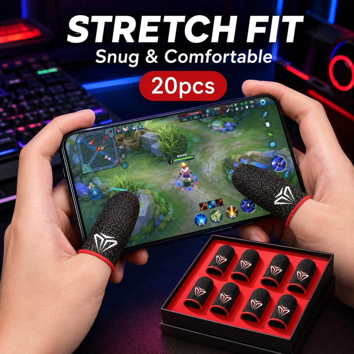 20PCS Mobile Gaming Finger Sleeves, Breathable Conductive Thumb Covers For Phone Tablet Touchscreen Use