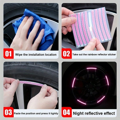 20pcs Reflective Car Wheel Hub Stickers, Luminous Pink Tire/Rim Decoration Decals For Automobiles, Motorcycles, Bicycles
