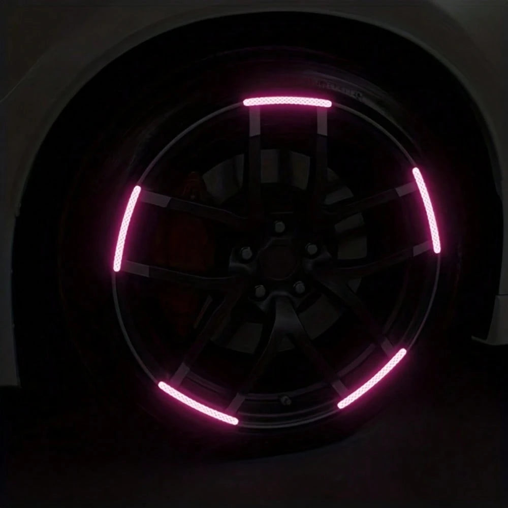 20pcs Reflective Car Wheel Hub Stickers, Luminous Pink Tire/Rim Decoration Decals For Automobiles, Motorcycles, Bicycles