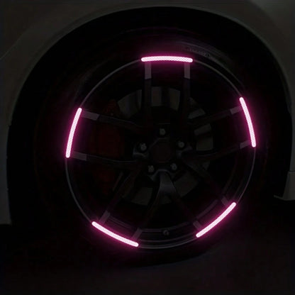 20pcs Reflective Car Wheel Hub Stickers, Luminous Pink Tire/Rim Decoration Decals For Automobiles, Motorcycles, Bicycles