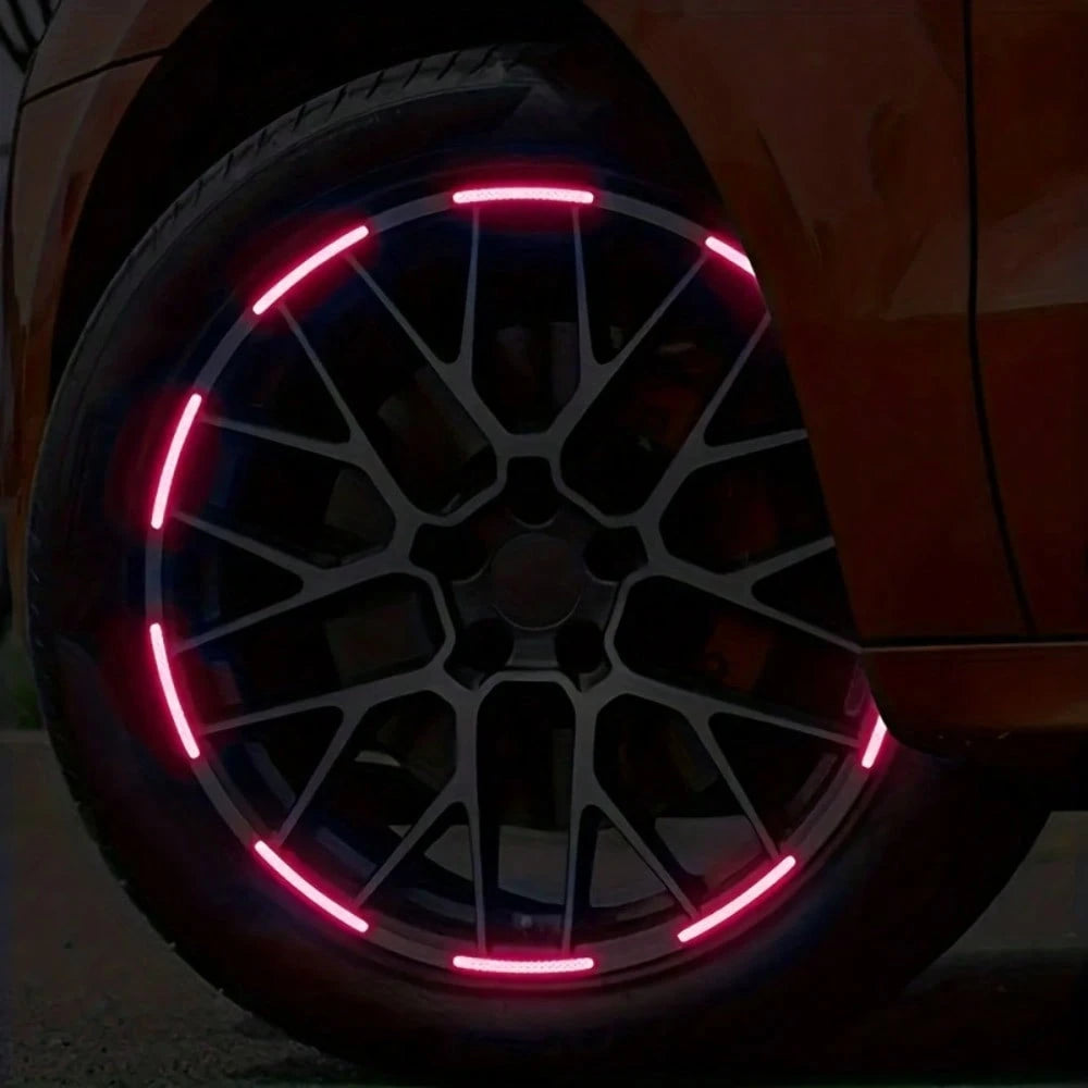20pcs Reflective Car Wheel Hub Stickers, Luminous Pink Tire/Rim Decoration Decals For Automobiles, Motorcycles, Bicycles