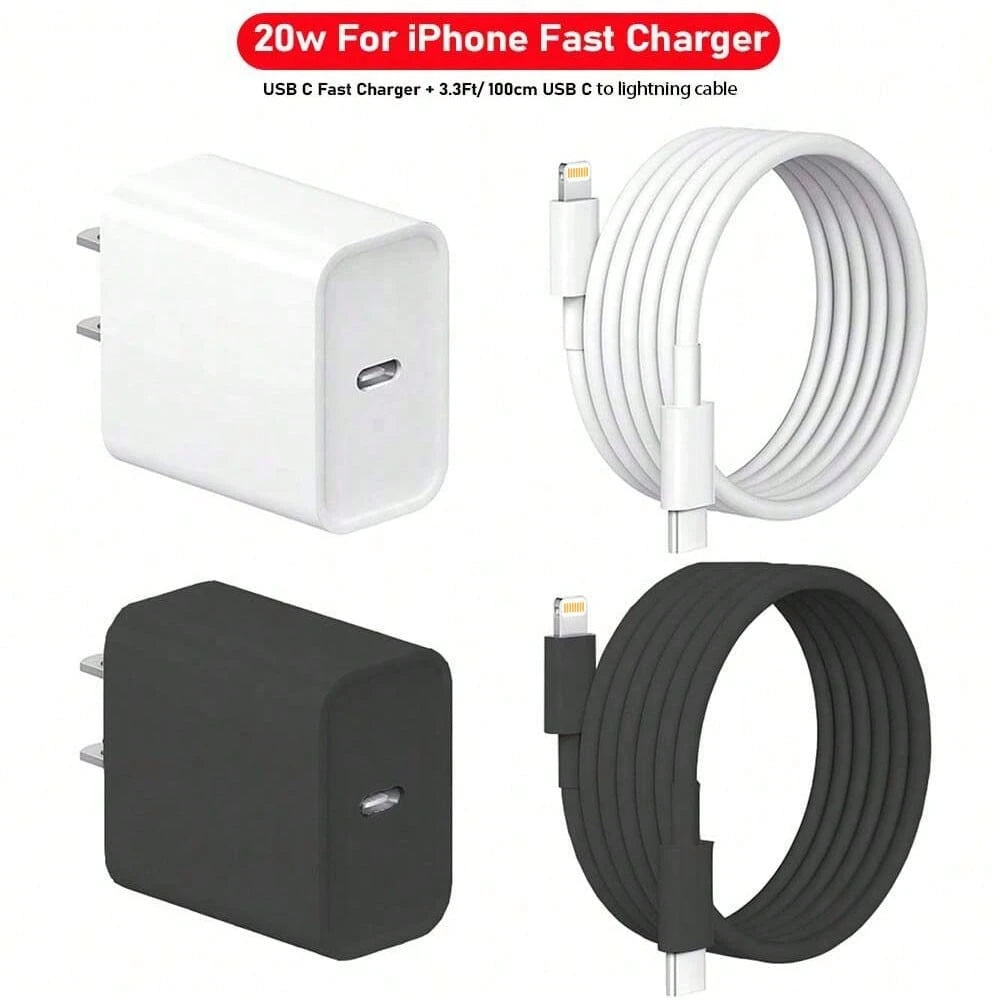 20W Fast Charger Set Compatible With IPhone 14 13 12 11 Pro Max, Includes USB-C Wall Charger Adapter + 3.3Ft/100cm Type-C To Lightning Data Cable, Compatible With IPhone 14 13 12 Mini Plus Xr Xs Xs Ma