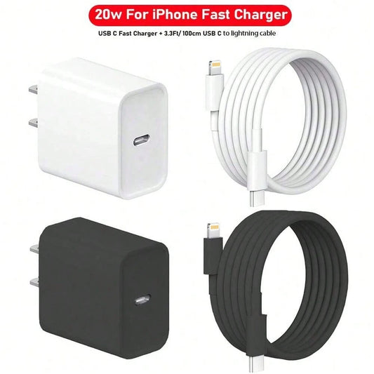 20W Fast Charger Set Compatible With IPhone 14 13 12 11 Pro Max, Includes USB-C Wall Charger Adapter + 3.3Ft/100cm Type-C To Lightning Data Cable, Compatible With IPhone 14 13 12 Mini Plus Xr Xs Xs Ma