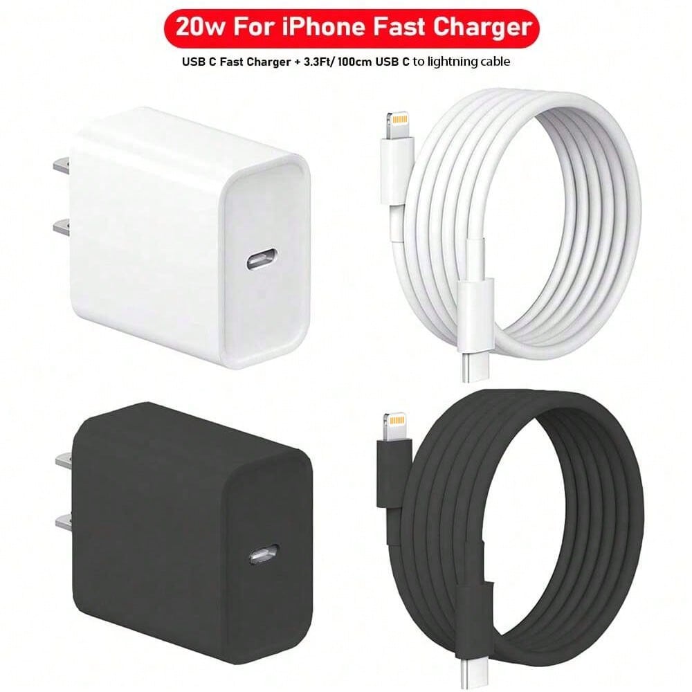 20W Fast Charger Set Compatible With IPhone 14 13 12 11 Pro Max, Includes USB-C Wall Charger Adapter + 3.3Ft/100cm Type-C To Lightning Data Cable, Compatible With IPhone 14 13 12 Mini Plus Xr Xs Xs Ma