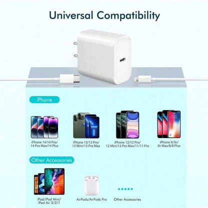 20W Fast Charging Adapter Kit, 3.3Ft/100cm Type C To Lightning Fast Charging Data Cable, Charger Set Compatible With IPhone 14/13/12/11 Pro Max Plus/8/7/IPod