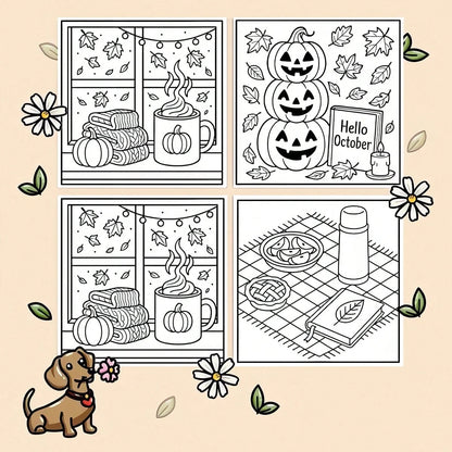 22 Vibrant, Simple & Easy To Color Pumpkins, Falling Leaves, Cozy Sweaters And Autumn Themed Illustrations, Suitable For All Ages