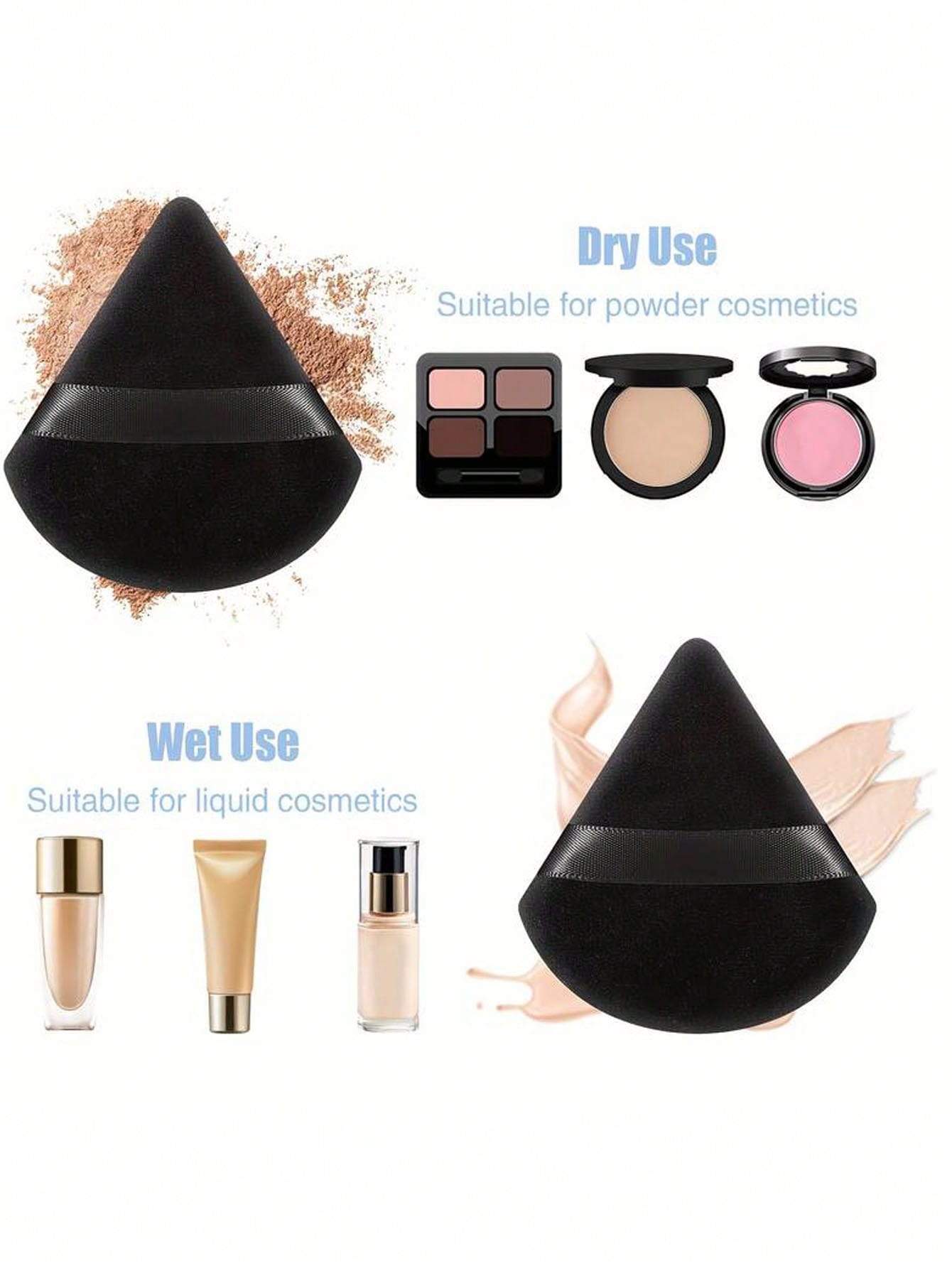 24/15/8/3pcs Triangle Velvet Powder Puff, Face Powder Puff, Reusable Powder Puff, Face And Eye Makeup Powder Puff, Soft Foundation Powder Puff, Foundation Dry Powder Makeup Tool, Makeup Accessory, Mak