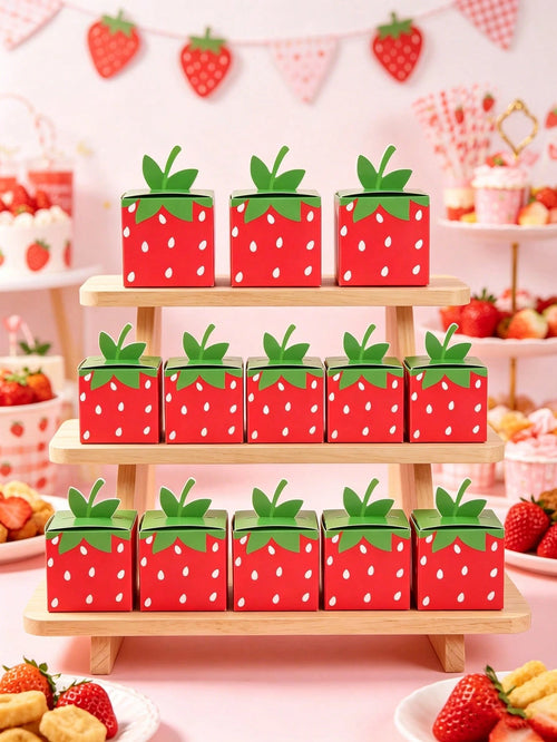 24pcs Strawberry Gift Box, Wedding Candy Bags, Bride Party Decor, Strawberry Themed Party Decorations, Baby Shower Party Supplies, Baby Shower Party Favors, Birthday Party Supplies, Summer Party Decor