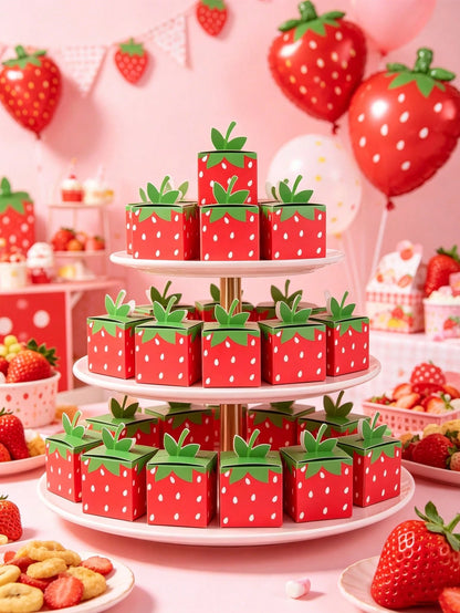 24pcs Strawberry Gift Box, Wedding Candy Bags, Bride Party Decor, Strawberry Themed Party Decorations, Baby Shower Party Supplies, Baby Shower Party Favors, Birthday Party Supplies, Summer Party Decor