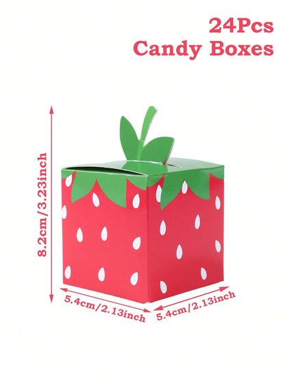 24pcs Strawberry Gift Box, Wedding Candy Bags, Bride Party Decor, Strawberry Themed Party Decorations, Baby Shower Party Supplies, Baby Shower Party Favors, Birthday Party Supplies, Summer Party Decor