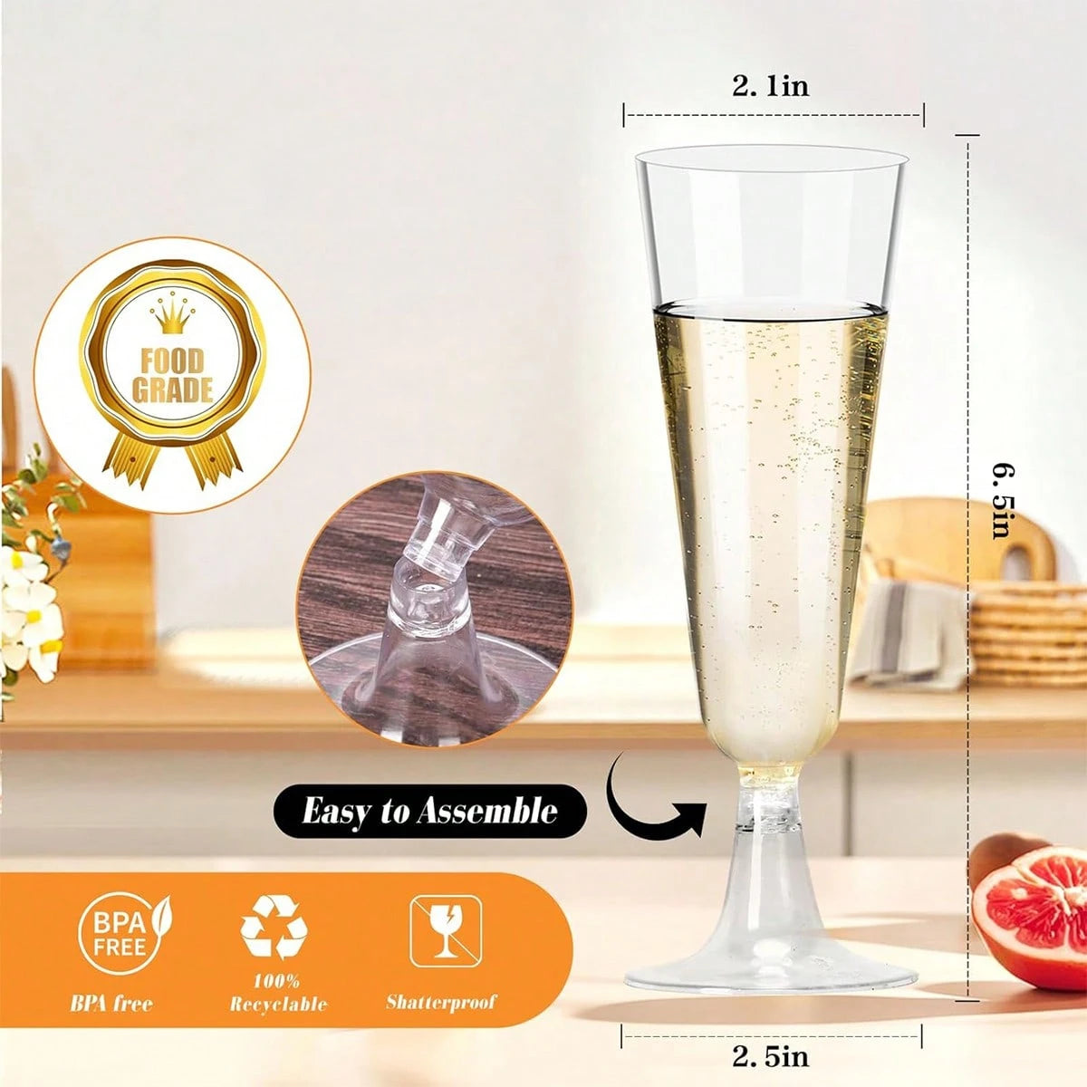 25/50pcs Elegant Reusable Plastic Champagne Flutes- 5oz Clear Wine Drinking Glasses, Durable & Stylish For Weddings, Bars, Restaurants, Parties, Thanksgiving, Christmas, Halloween, New Year Party