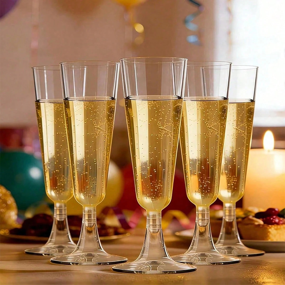 25/50pcs Elegant Reusable Plastic Champagne Flutes- 5oz Clear Wine Drinking Glasses, Durable & Stylish For Weddings, Bars, Restaurants, Parties, Thanksgiving, Christmas, Halloween, New Year Party
