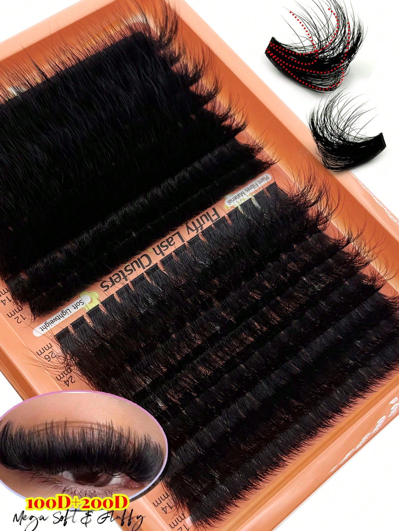 256PCS Individual Clusters Eyelash Extensions Mega Soft & Voume Fluffy 100D+200D Cluster Eyelash Extensions 3D Effect 12-26MM Fluffy Lash Extension DD Curl Individual Lashes Cluster Lashes DIY At Home