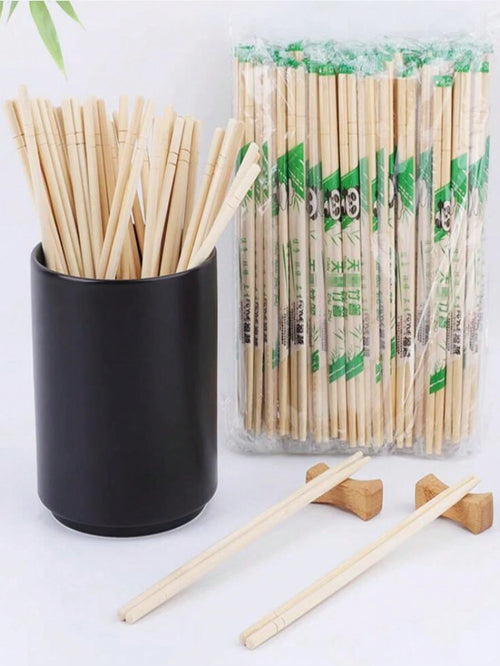 25pcs/50pcs/100pcs/150pcs Disposable Packed Bamboo Round Chopsticks For Takeout