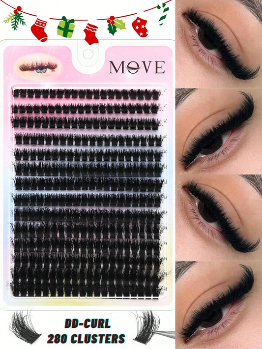 280pcs 80D&60D Mix Cluster Eyelash, 0.07mm Thickness, D Curl, 8mm-16mm Mix Length, Natural Style Russian Flat Dense Fluffy Handmade Mink Eyelash Cluster For Halloween Theatrical Makeup, Festival Makeu