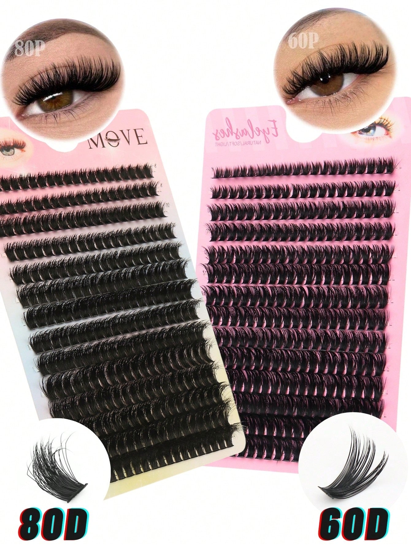 280pcs 80D&60D Mix Cluster Eyelash, 0.07mm Thickness, D Curl, 8mm-16mm Mix Length, Natural Style Russian Flat Dense Fluffy Handmade Mink Eyelash Cluster For Halloween Theatrical Makeup, Festival Makeu