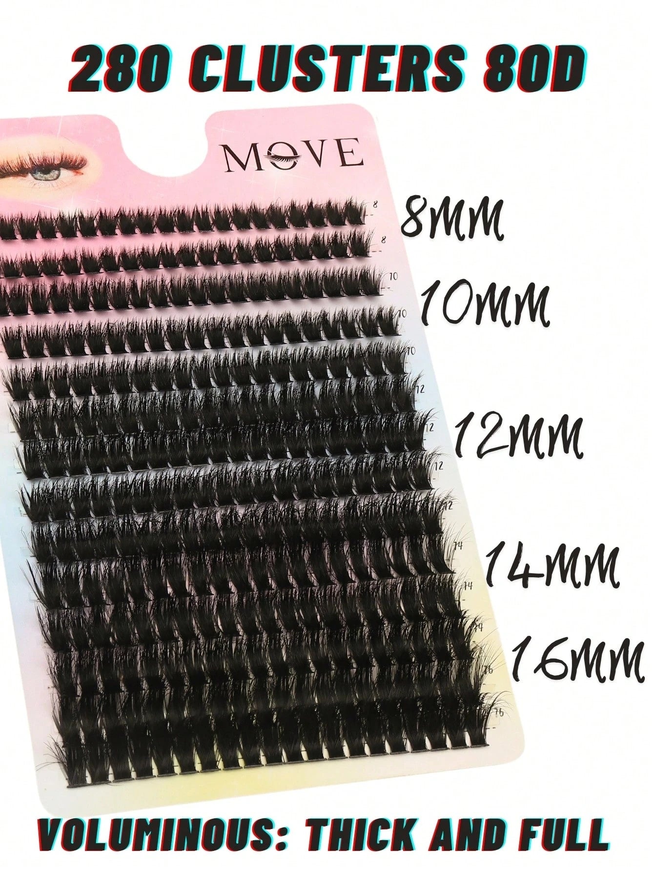 280pcs 80D&60D Mix Cluster Eyelash, 0.07mm Thickness, D Curl, 8mm-16mm Mix Length, Natural Style Russian Flat Dense Fluffy Handmade Mink Eyelash Cluster For Halloween Theatrical Makeup, Festival Makeu