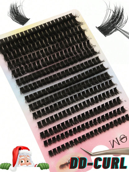 280pcs 80D&60D Mix Cluster Eyelash, 0.07mm Thickness, D Curl, 8mm-16mm Mix Length, Natural Style Russian Flat Dense Fluffy Handmade Mink Eyelash Cluster For Halloween Theatrical Makeup, Festival Makeu