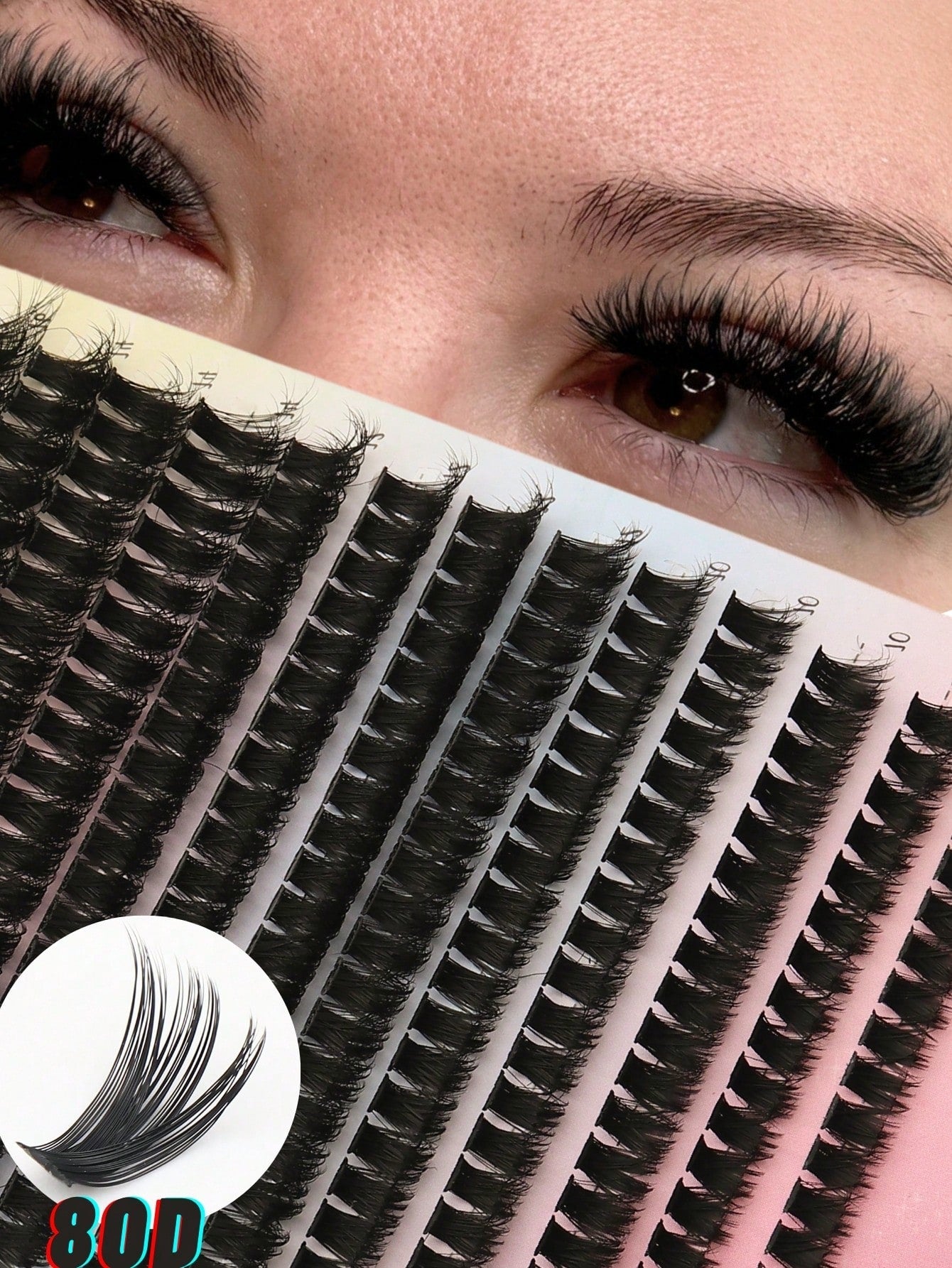 280pcs 80D&60D Mix Cluster Eyelash, 0.07mm Thickness, D Curl, 8mm-16mm Mix Length, Natural Style Russian Flat Dense Fluffy Handmade Mink Eyelash Cluster For Halloween Theatrical Makeup, Festival Makeu