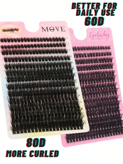 280pcs 80D&60D Mix Cluster Eyelash, 0.07mm Thickness, D Curl, 8mm-16mm Mix Length, Natural Style Russian Flat Dense Fluffy Handmade Mink Eyelash Cluster For Halloween Theatrical Makeup, Festival Makeu