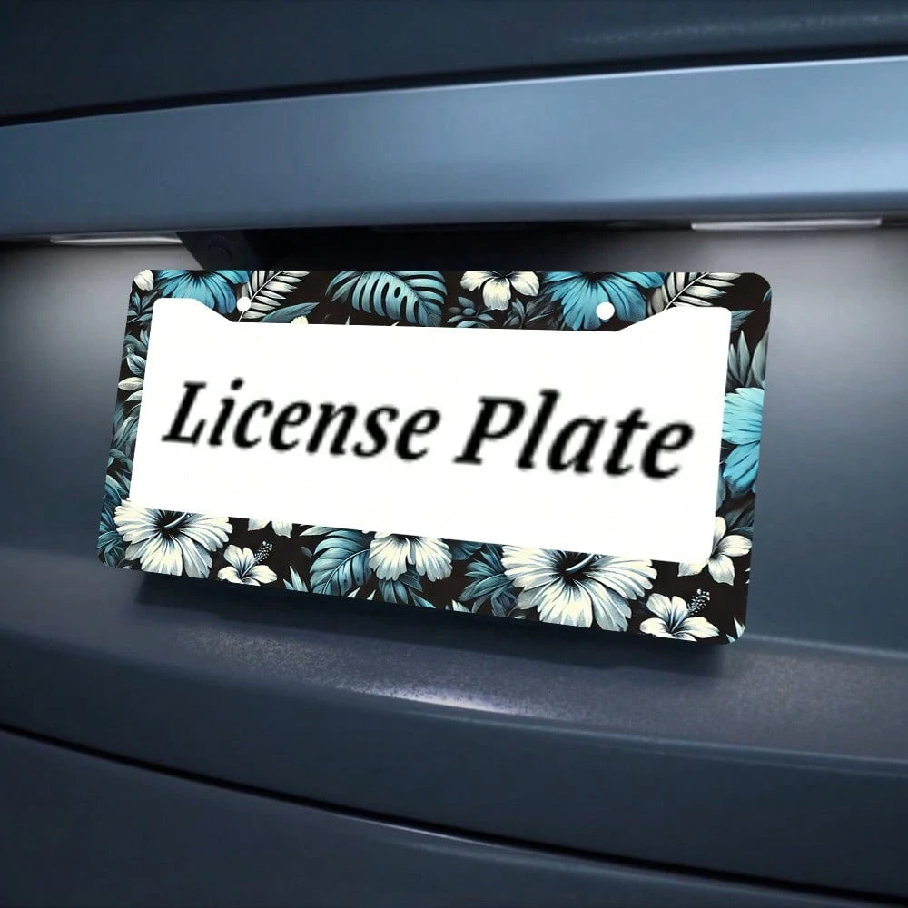 2D Flat, 1 Piece, Car Decoration Only, Hawaiian Floral License Plate Frame- Rust-Proof Aluminum, Tropical Leaf And Floral Design, Includes Screws And Cover, Dimensions Are 12.3x 6.3inch, Unisex Car A