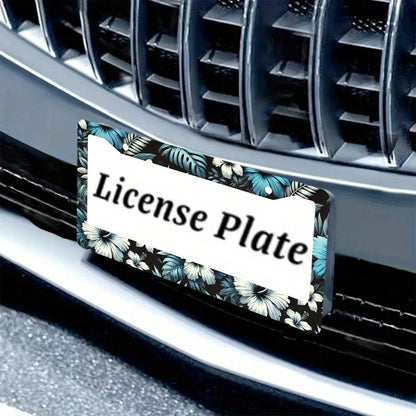 2D Flat, 1 Piece, Car Decoration Only, Hawaiian Floral License Plate Frame- Rust-Proof Aluminum, Tropical Leaf And Floral Design, Includes Screws And Cover, Dimensions Are 12.3x 6.3inch, Unisex Car A