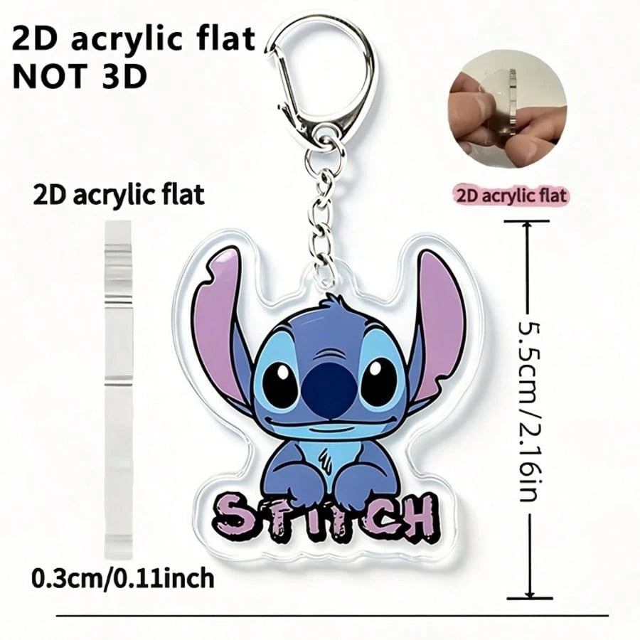 [2D Flat] 2D Stitch Cartoon Character Keychain, Transparent Acrylic Pendant, Backpack Keychain Decoration, Suitable For Backpacks And Keys, Holiday Gift, Home Decor, Cute Keychain, Women's Keychain, K