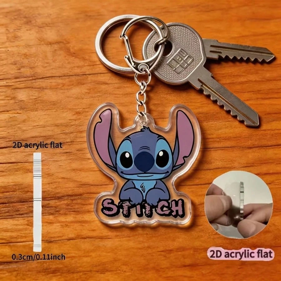 [2D Flat] 2D Stitch Cartoon Character Keychain, Transparent Acrylic Pendant, Backpack Keychain Decoration, Suitable For Backpacks And Keys, Holiday Gift, Home Decor, Cute Keychain, Women's Keychain, K