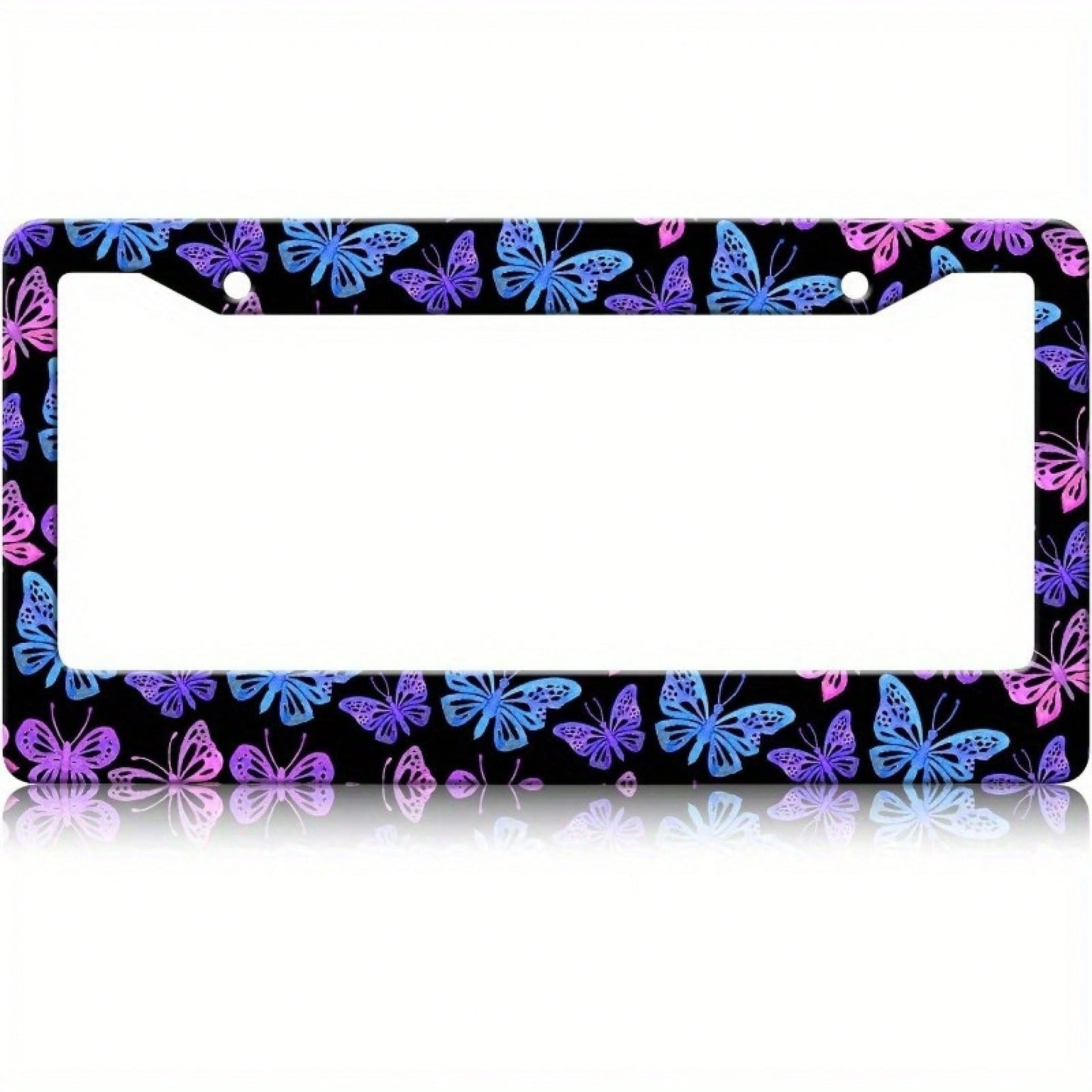 2D Flat Blue And Purple Butterfly Number Plate Frame, With Black Border| 12.2X 6.3inch Rust-Proof And Waterproof Aluminum License Plate Cover, Suitable For Standard American License Plates, Compati