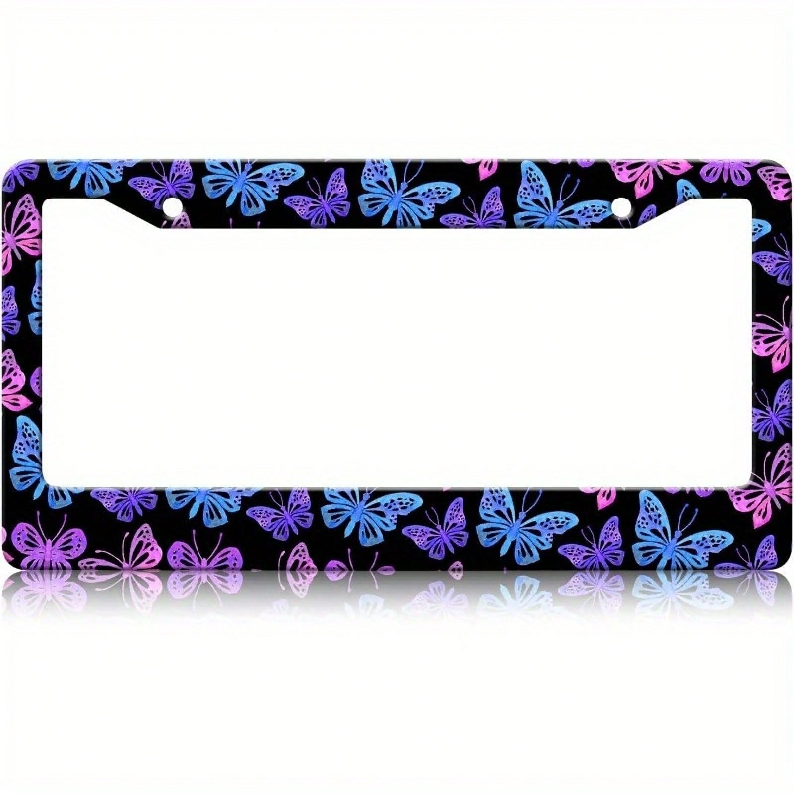 2D Flat Blue And Purple Butterfly Number Plate Frame, With Black Border| 12.2X 6.3inch Rust-Proof And Waterproof Aluminum License Plate Cover, Suitable For Standard American License Plates, Compati