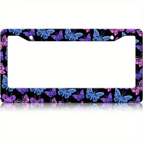 2D Flat Blue And Purple Butterfly Number Plate Frame, With Black Border| 12.2X 6.3inch Rust-Proof And Waterproof Aluminum License Plate Cover, Suitable For Standard American License Plates, Compati