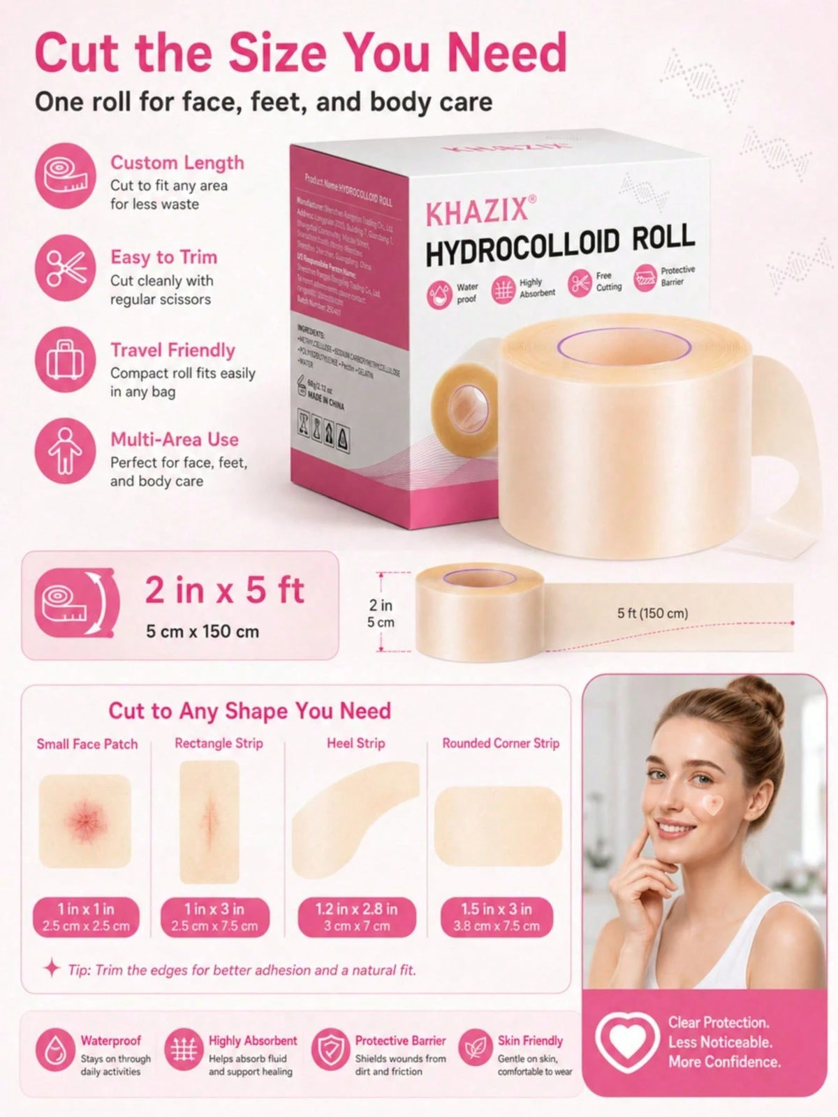 2In*5ft Body Gel Scar Patch, Transparent Invisible Design To Cover Blemishes, Portable And Easy To Use, Hydrocolloid Scar Patch, Hydrocolloid Dressing Roll, Cuttable, Wound Dust-Proof, Waterproof, Car
